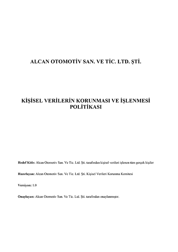 Kişisel Verileri Korunması ve İşlenmesi Politikası